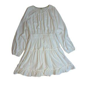 Umgee Women's Medium‎ White Long Sleeve Ruffle Dress